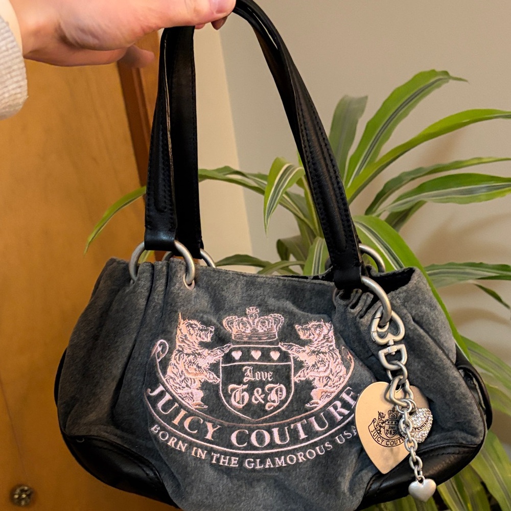 Vintage Juicy Couture Black and Gray Baby Fluffy Bag